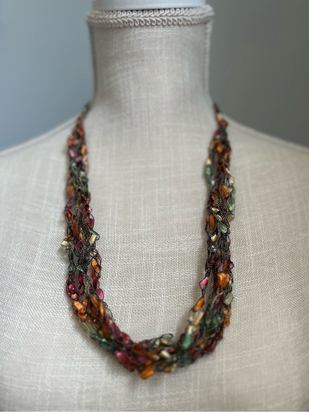 Multistrand Crochet Adjustable Ladder Ribbon Necklace
